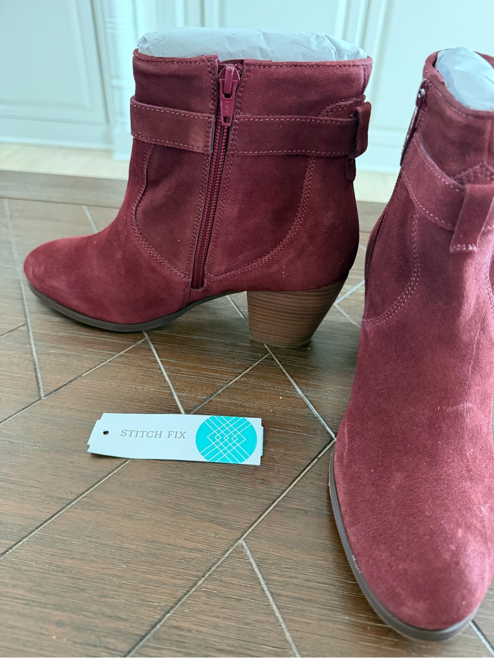 Diba Sleek Burgundy Suede Booties Size 8 Buckle Ankle Bo